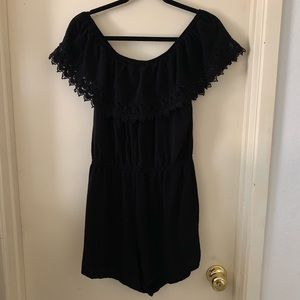 Lace trim black romper